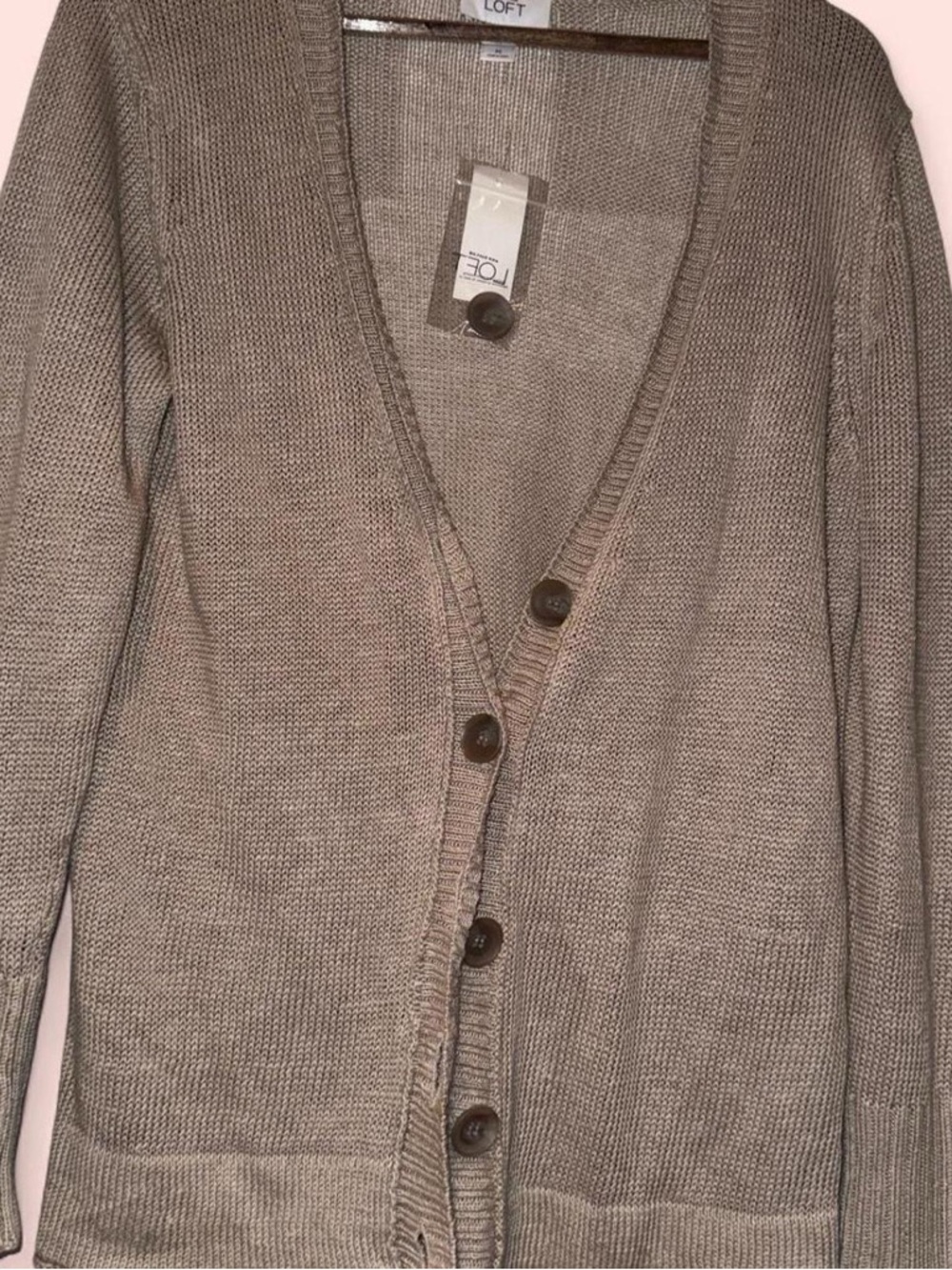 NWT LOFT Women's Taupe Button-Front Knit Cardigan Sweater